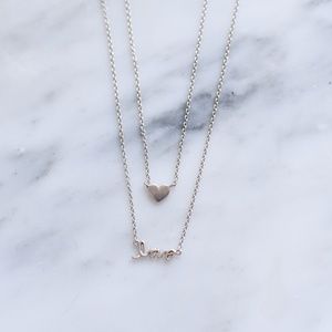 Blu Boho - Layered Silver Necklaces Heart & Love